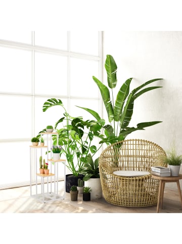 relaxdays Blumentreppe in Weiß/ Hellbraun - (B)100 x (H)80 x (T)40 cm