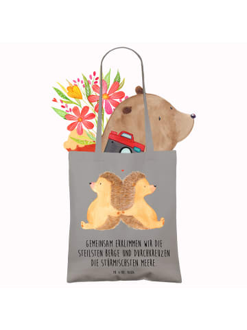 Mr. & Mrs. Panda Uni Tasche Igel händchenhaltend mit Spruch in Light Grey