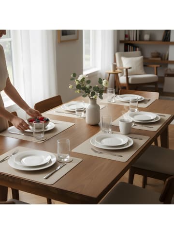 relaxdays 6-tlg. Platzdeckchen Set mit Untersetzern in Grau/ Beige