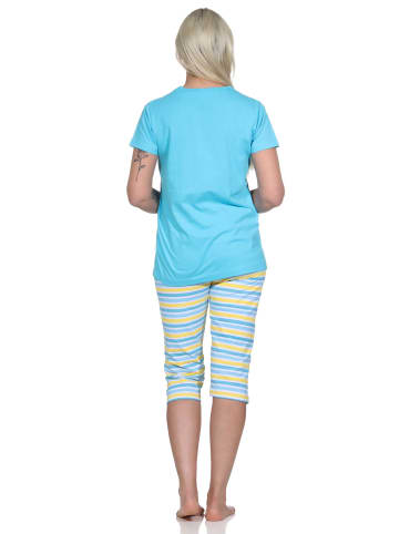 NORMANN er Capri Schlafanzug kurzarm Pyjama Hose geringelt - 73760 in hellblau
