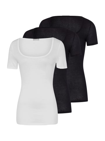 Hanro Unterhemd / Shirt Kurzarm Ultralight in Schwarz / weiß