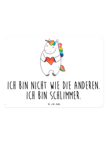 Mr. & Mrs. Panda Retro Blechschild Einhorn Herz mit Spruch in Weiß