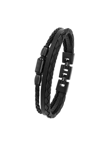 s.Oliver Armband Edelstahl, IP Schwarz, Carbon/Leder in Schwarz
