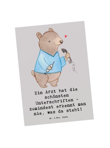 Mr. & Mrs. Panda Postkarte Arzt Unterschrift mit Spruch in Grau Pastell