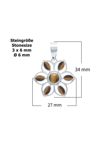 mantraroma 925er Silber - Kettenanhänger (L) 27 x (B) 34 mm mit Tigerauge