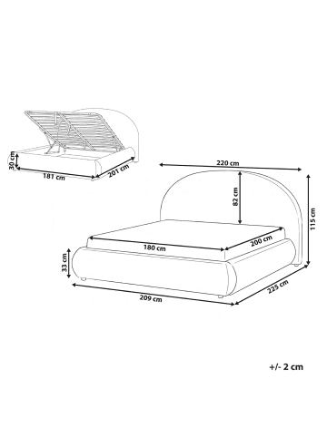 Beliani Doppelbett GRASSE in Beige - (W) 220 x (H) 115 x (L) 225 cm