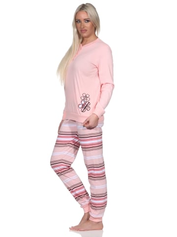 NORMANN Pyjama lang Bündchen und gestreifter Hose - 81605 in rosa