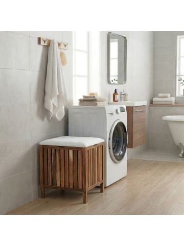 relaxdays Wäschekorb in Braun/ Weiß – 50 l