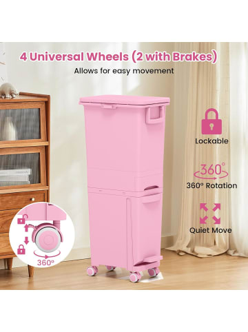 COSTWAY Mülleimer 2 Fächer 40 x 26 x 84 cm in Rosa