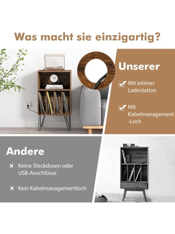 COSTWAY Plattenspieler-Ständer mit Ladestation in Braun