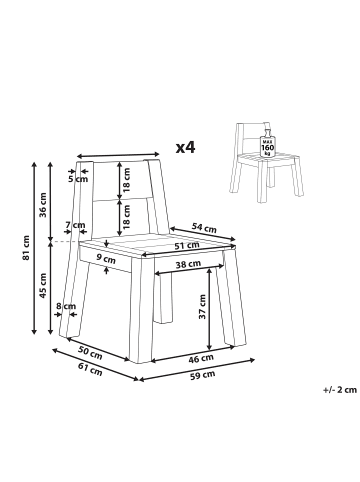 Beliani 4er-Set Esszimmerstuhl LIVORNO in Braun