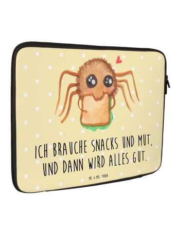 Mr. & Mrs. Panda Laptop Tasche Spinne Agathe Sandwich mit Spruch in Gelb Pastell