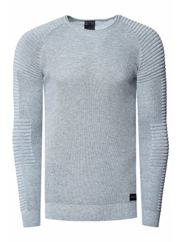 Rusty Neal Slim Fit Feinstrick Biker Rundhals-Pullover in Grau