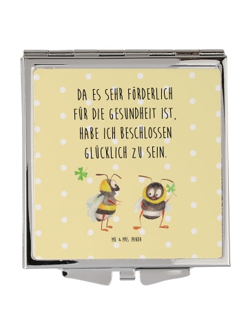 Mr. & Mrs. Panda Frauen Spiegel Hummeln Kleeblatt mit Spruch in Gelb Pastell