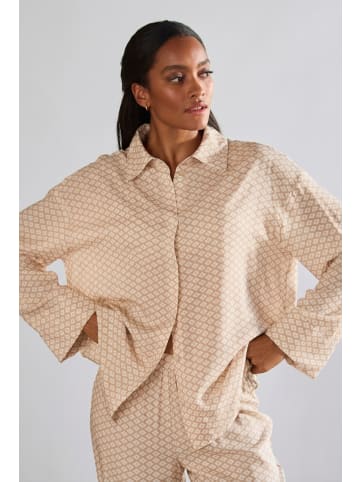 LASCANA Pyjamaoberteil in beige-weiß gemustert