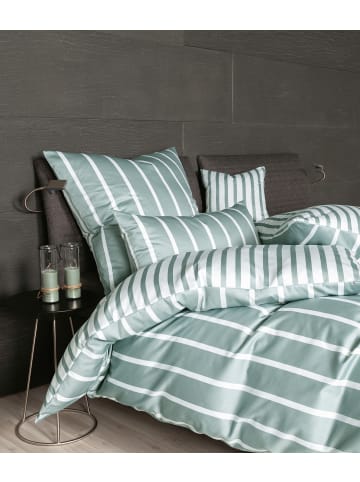 Janine Baumwoll Bettwäsche Modernclassic Streifenlook in salbeigrün
