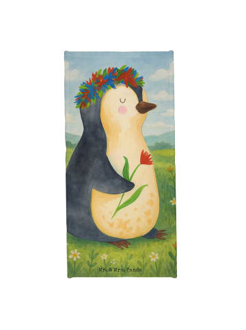 Mr. & Mrs. Panda Badehandtuch Pinguin Blumen Design ohne Spruch in Eisblau