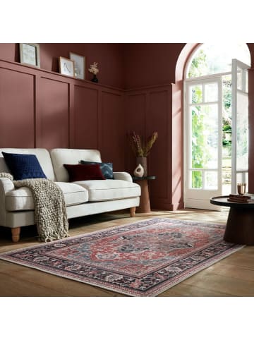 KADIMA DESIGN Maschinenwaschbarer Vintage-Teppich aus recycelten Fasern, rutschfest in Rot