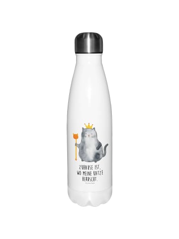 Mr. & Mrs. Panda Thermosflasche Katze König mit Spruch in Weiß