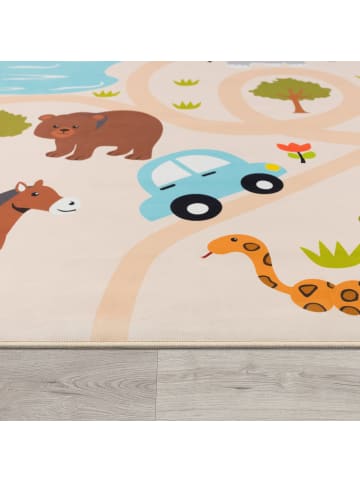 KADIMA DESIGN Kinderteppich waschmaschinenwaschbar Safari‑Straßen Kinderzimmer in Mehrfarbig