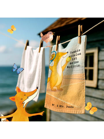 Mr. & Mrs. Panda Handtuch Fuchs Tennis spielen Design mit Spruch in Weiß