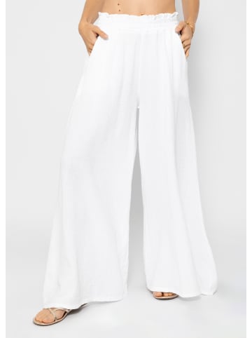 SASSYCLASSY Musselin Pants mit weitem Bein in Beige