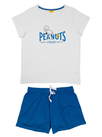 United Labels The Peanuts Snoopy Schlafanzug Hoopin League Pyjama Set Kurzarm in blau/weiß