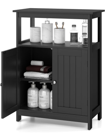 COSTWAY Badezimmerschrank mit Doppeltür & Ablagen in Schwarz