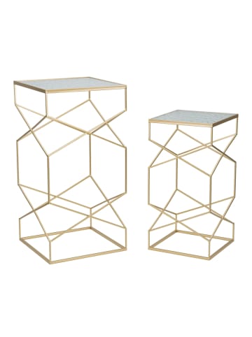 Mauro Ferretti Set aus 2 Couchtischen aus goldfarbenem Metall und Glas, 50x50x100-40x40x80 cm