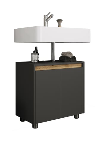 VCM Holz Badschrank Badunterschrank Waschbecken Cosila in Anthrazit / Honig-Eiche