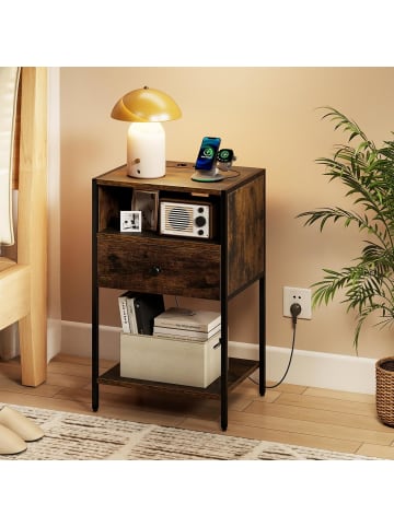 COSTWAY Nachttisch mit Ladestation in Hellbraun