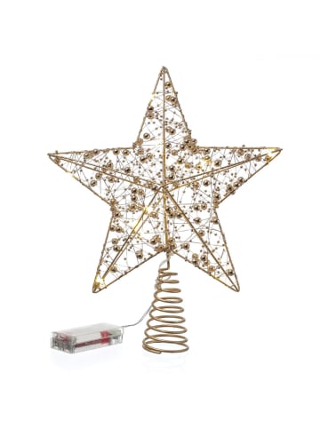 MARELIDA LED Christbaumspitze Stern mit Perlen Batterie Timer H: 29cm in gold