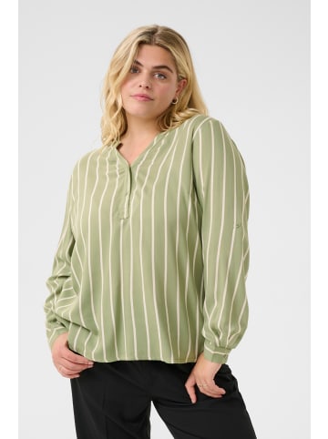 KAFFE curve Langarm-Bluse KCsida in Oil Green/ Moonstruck Stripe