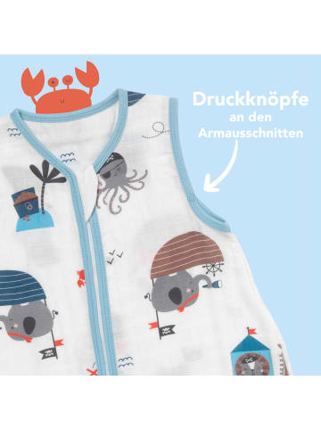 Schlummersack Musselin Schlafsack mit Füßen, 0.5 TOG in Hellblau-Rot
