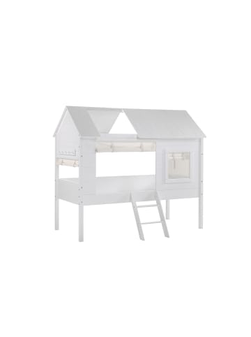 58 aufm Kessel BAUMHAUS Bett mit Vorhang Kanika 209x185x137 aus MDF in Weiß