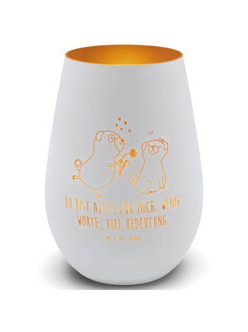 Mr. & Mrs. Panda Kerzenhalter Mops Verliebt mit Spruch in Weiß