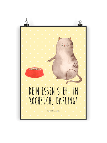 Mr. & Mrs. Panda Poster Katze Fressen mit Spruch in Gelb Pastell