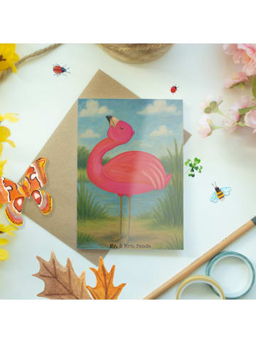 Mr. & Mrs. Panda Babykarte Flamingo Stolz Design ohne Spruch in Weiß
