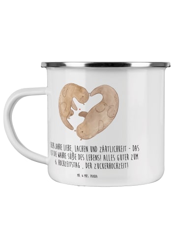 Mr. & Mrs. Panda Camping Emaille Tasse 6. Hochzeitstag Zuckerhoc... in Weiß