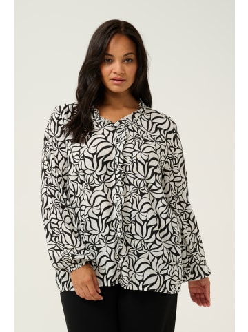 KAFFE curve Langarm-Bluse KCellena in Black/White Leaf Print