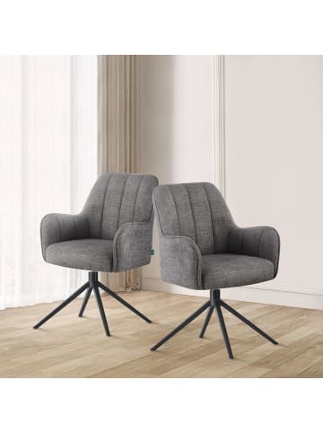 DUBI Möbel 2er-Set: Drehstuhl THOMAS-ZARA in Grau - (B)58 x (H)87 x  (T)62 cm