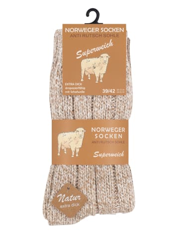 Cotton Prime® 2 Paar Norweger Woll-Strick-Socken in Braun/Beige