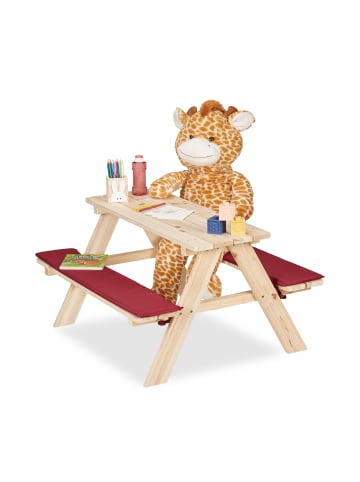 relaxdays Kindersitzgruppe in Natur/ Rot - (B)89 x (H)50 x (T)79 cm