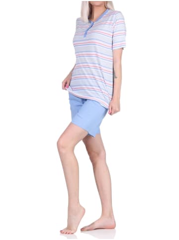 NORMANN Schlafanzug kurzarm Pyjama Shorty Streifen - 72898 in hellblau