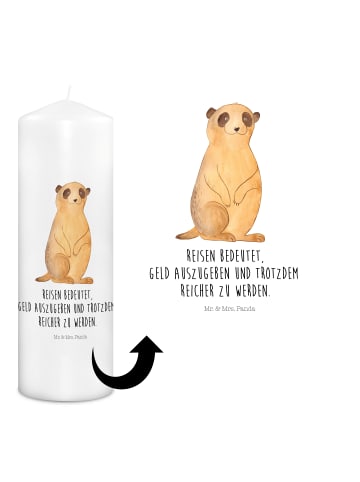Mr. & Mrs. Panda Wachskerze Erdmännchen mit Spruch in Weiß