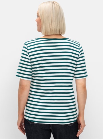 sheego Streifenshirt in petrol-weiß