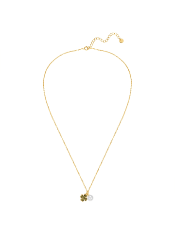 Glanzstücke München Kette Kleeblatt aus Sterling Silber mit Zirkonia und Süßwasser-Zuchtperle in gelbgold