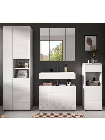 Inn.Furn Badezimmer-Set 4-teilig weiß Hochglanz 210 x 190 cm, Badmöbel mit viel Stauraum