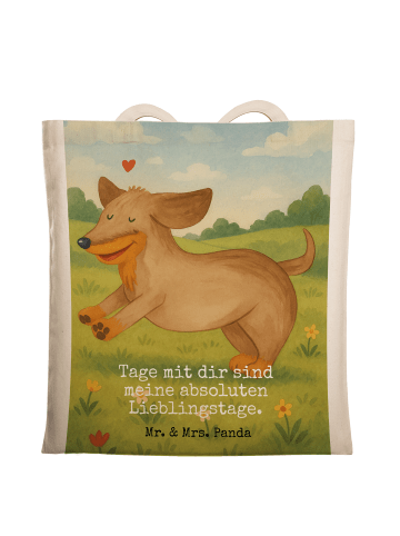 Mr. & Mrs. Panda Tote Bag Hund Dackel Design mit Spruch in Weiß