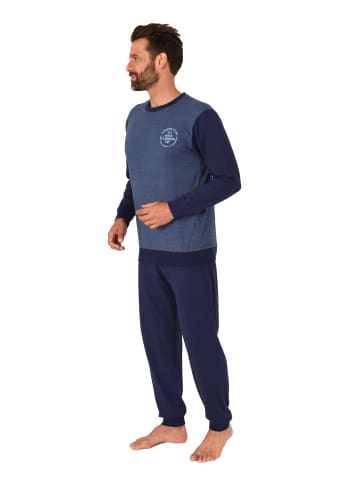 NORMANN Schlafanzug langarm Bündchen - 88820 in blau-mel.